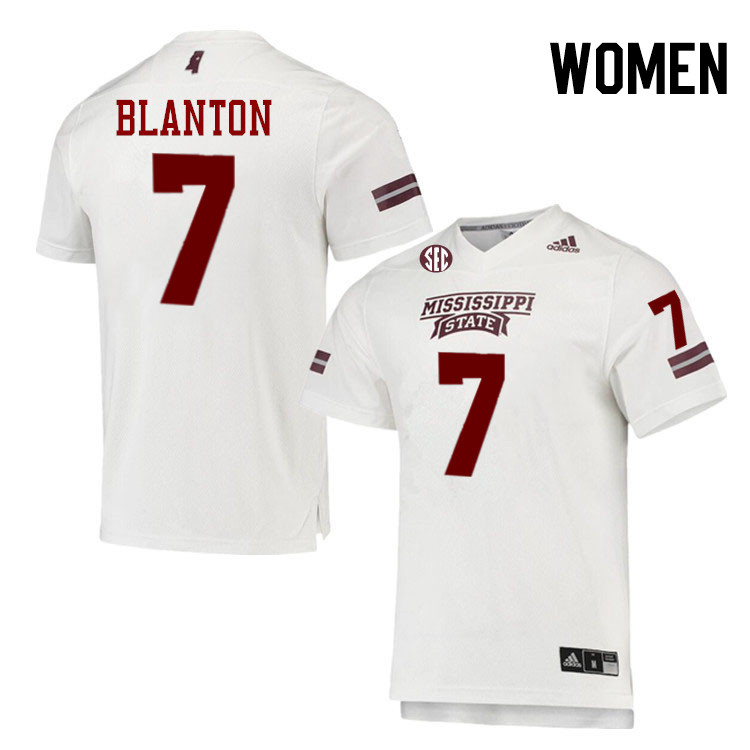 Women #7 Stone Blanton Mississippi State Bulldogs College Football Jerseys Stitched-White